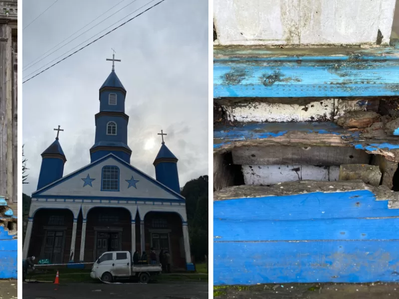Comienzan los trabajos de reparación de los pilares de la iglesia patrimonial de Tenaún en Dalcahue