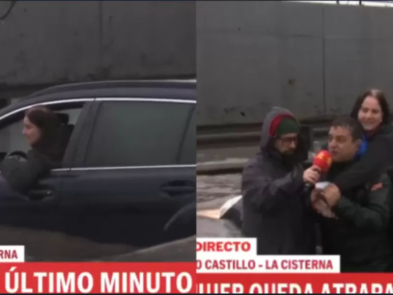 Un periodista de TVN rescató a una automovilista que quedó atrapada en su auto debido a las lluvias en La Cisterna.