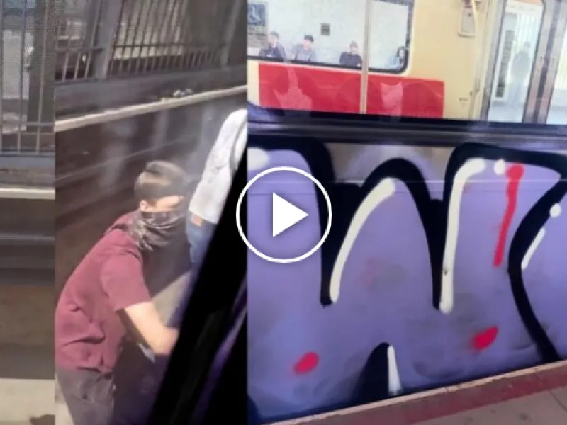 VIDEO | Grupo detiene el Metro para rayar vagón entre estaciones Parque O’Higgins y Rondizzoni
