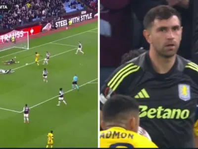 ESPN destaca atajada milagrosa de Dibu Martínez, pese a estar en el piso.